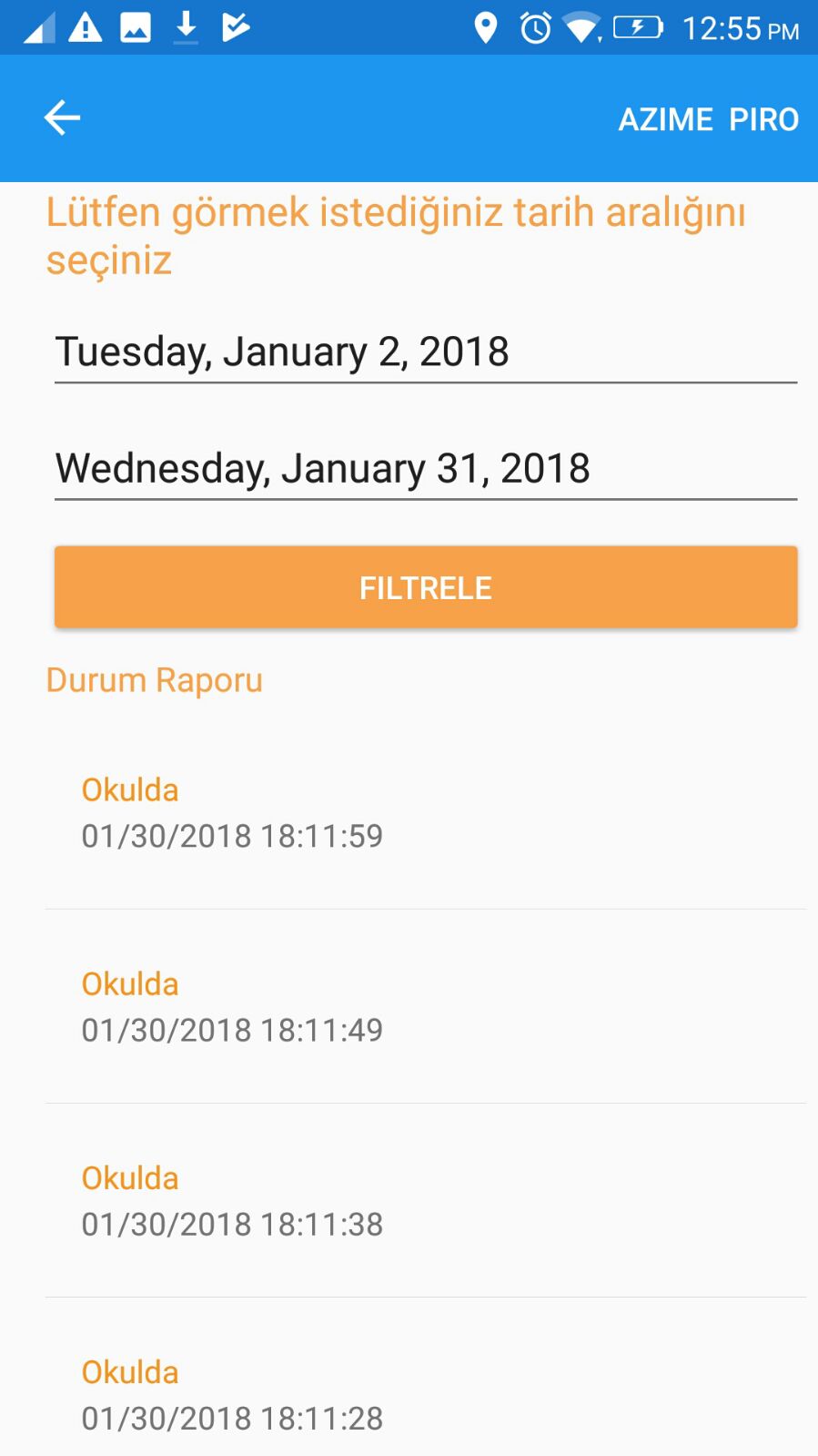 Çocuk Durum Raporlama Ekranı